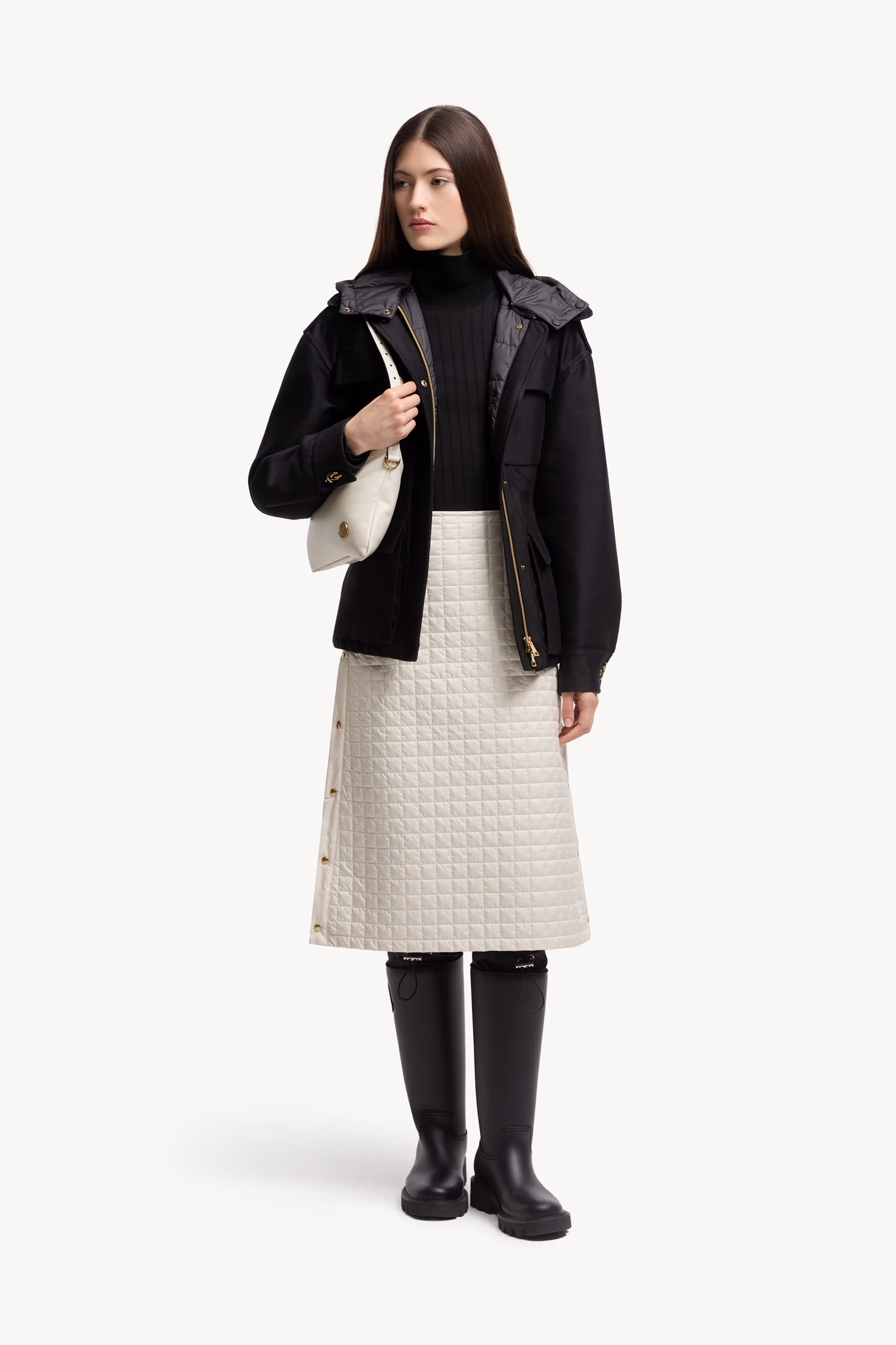 Square-Quilted Padded Midi Skirt Women Light Beige Moncler 0